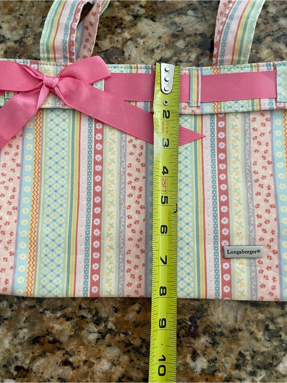 Longaberger Pastel Stripe Tote with Pink Bow Accent - Picture 8 of 9